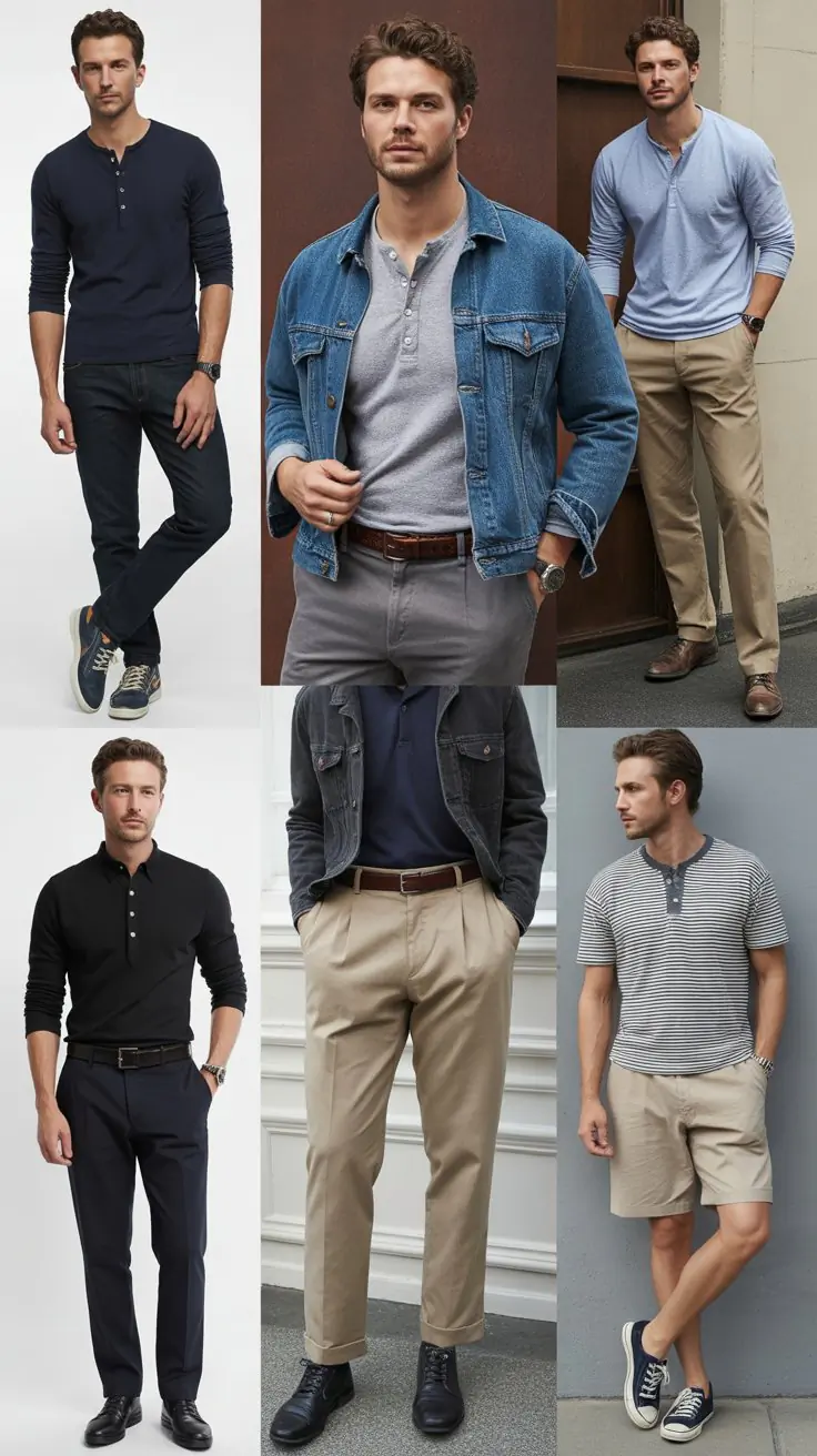 15 Henley Top Outfit Men Ideas for Everyday Fashion