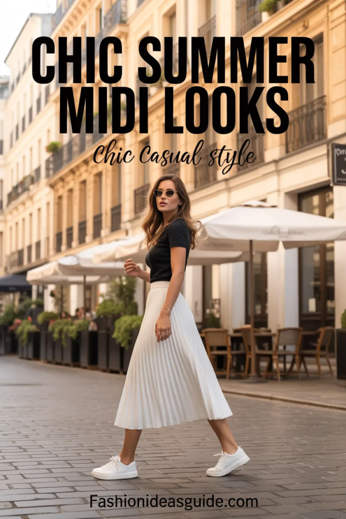 Summer midi skirt outfits for women 2026